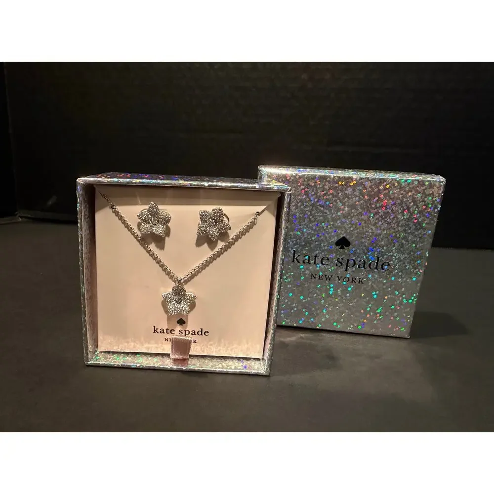Kate Spade New York Blooming Pave Mini Pendant & Stud Earrings Boxed Set Silver